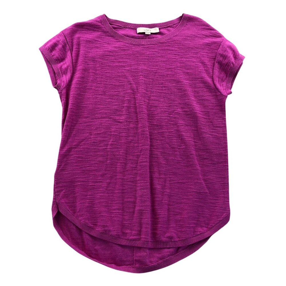 Ann Taylor Loft Womens Sweater Small Pink Short Sleeve High-Low Crewneck Top